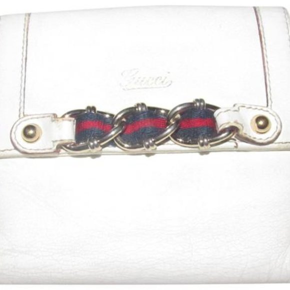 Gucci White Textured Gold Chain Red Navy Stripes - Picture 2 of 13